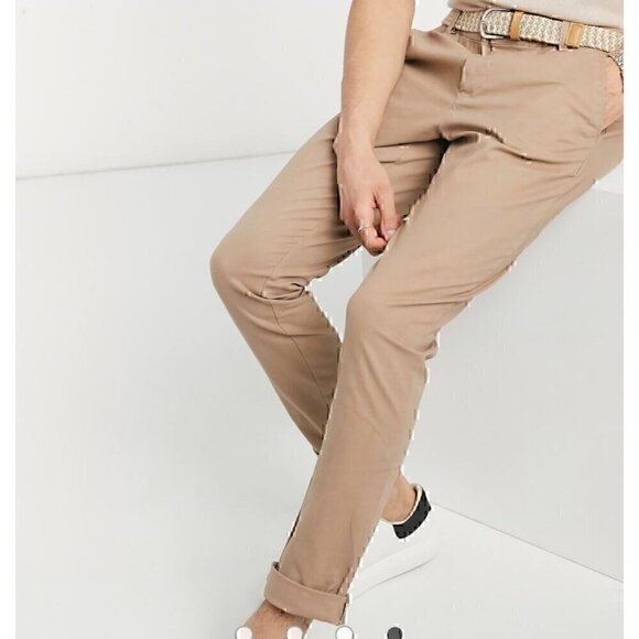 Asos Design Mens Work Wear skinny chino Fit in stone, W34, L32 PANTS - Picture 3 of 11